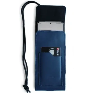 Wholesale LURESKO HECTOR XXL leather neck case / belt case / loop holster vertical 167x78x10mm (smooth blue with blue thread) - LUR124 - {ean13} - Hurt