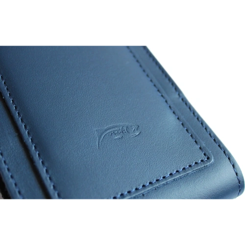 Skórzane etui na szyję / do paska / do szlufki kabura pionowa LURESKO HECTOR XXL 167x78x10mm (niebieski gładki niebieska nić)