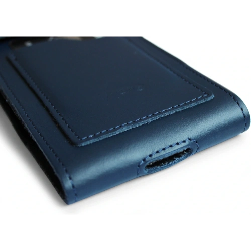 Skórzane etui na szyję / do paska / do szlufki kabura pionowa LURESKO HECTOR XXL 167x78x10mm (niebieski gładki niebieska nić)