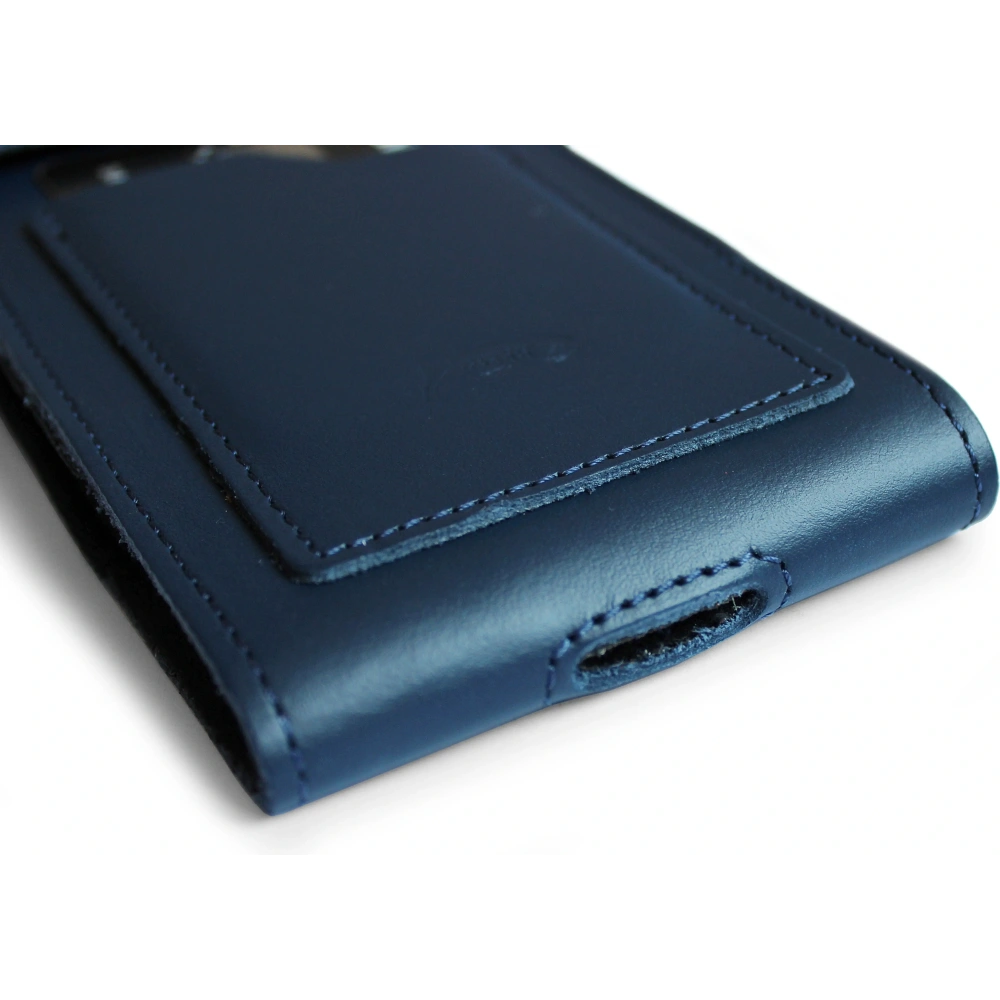 Wholesale LURESKO HECTOR XXL leather neck case / belt case / loop holster vertical 167x78x10mm (smooth blue with blue thread) - LUR124 - {ean13} - Hurt