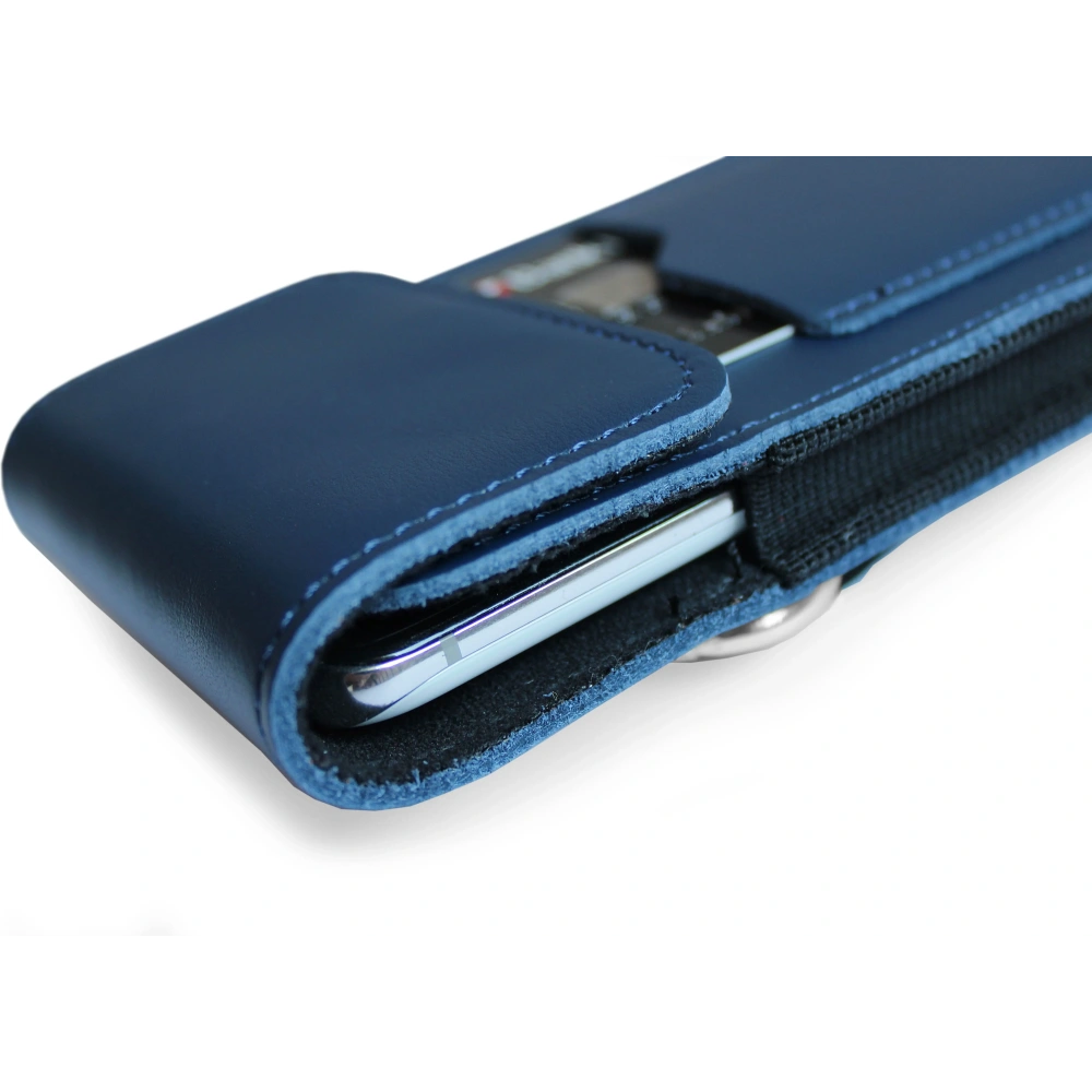Wholesale LURESKO HECTOR XXL leather neck case / belt case / loop holster vertical 167x78x10mm (smooth blue with blue thread) - LUR124 - {ean13} - Hurt