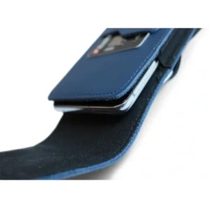 Wholesale LURESKO HECTOR XXL leather neck case / belt case / loop holster vertical 167x78x10mm (smooth blue with blue thread) - LUR124 - {ean13} - Hurt