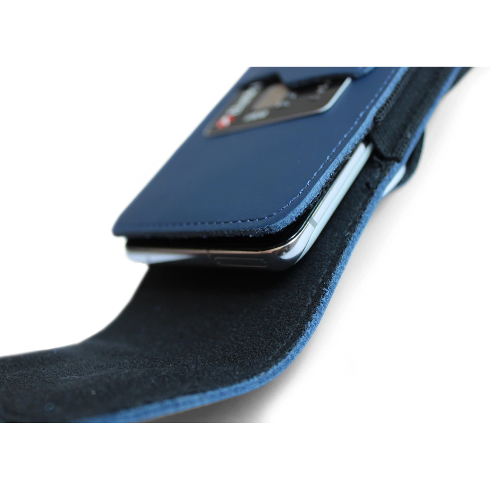 Wholesale LURESKO HECTOR XXL leather neck case / belt case / loop holster vertical 167x78x10mm (smooth blue with blue thread) - LUR124 - {ean13} - Hurt