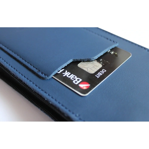 Skórzane etui na szyję / do paska / do szlufki kabura pionowa LURESKO HECTOR XXL 167x78x10mm (niebieski gładki niebieska nić)