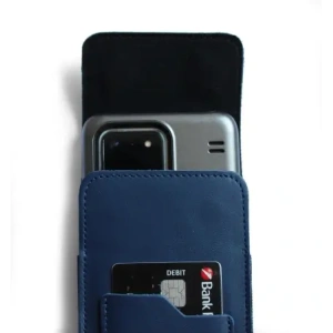 Wholesale LURESKO HECTOR XXL leather neck case / belt case / loop holster vertical 167x78x10mm (smooth blue with blue thread) - LUR124 - {ean13} - Hurt