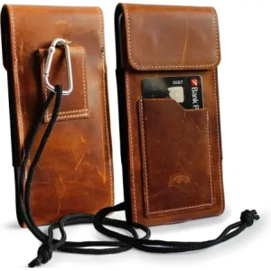 Wholesale LURESKO HECTOR XXL R XXL leather neck case / belt case / loop holster vertical 167x78x10mm (light vintage brown with white thread) - LUR125 - {ean13} - Hurt