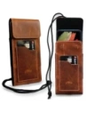 Wholesale LURESKO HECTOR XXL R XXL leather neck case / belt case / loop holster vertical 167x78x10mm (light vintage brown with white thread) - LUR125 - {ean13} - Hurt