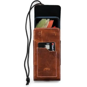 Wholesale LURESKO HECTOR XXL R XXL leather neck case / belt case / loop holster vertical 167x78x10mm (light vintage brown with white thread) - LUR125 - {ean13} - Hurt