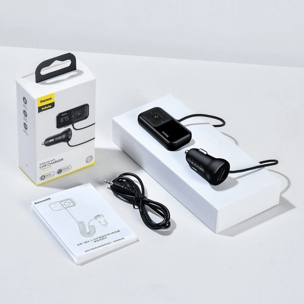 Hurtownia GSM - Transmiter FM Baseus T typed S-16, AUX, Bluetooth 5.0, 2x USB, microSD, 3A (černý) - BSU1454BLK - {ean13} - Hurt