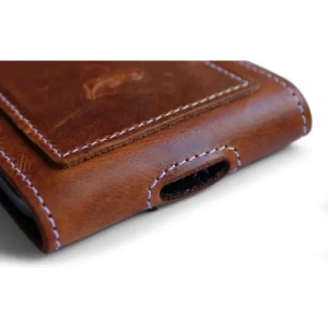 Wholesale LURESKO HECTOR XXL R XXL leather neck case / belt case / loop holster vertical 167x78x10mm (light vintage brown with white thread) - LUR125 - {ean13} - Hurt