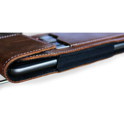 Skórzane etui na szyję / do paska / do szlufki kabura pionowa LURESKO HECTOR XXL 167x78x10mm (jasny brąz vintage biała nić)