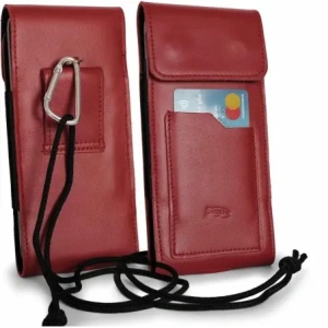Wholesale LURESKO HECTOR XXL leather neck case / belt case / loop vertical holster 167x78x10mm (red smooth with red thread) - LUR126 - {ean13} - Hurt