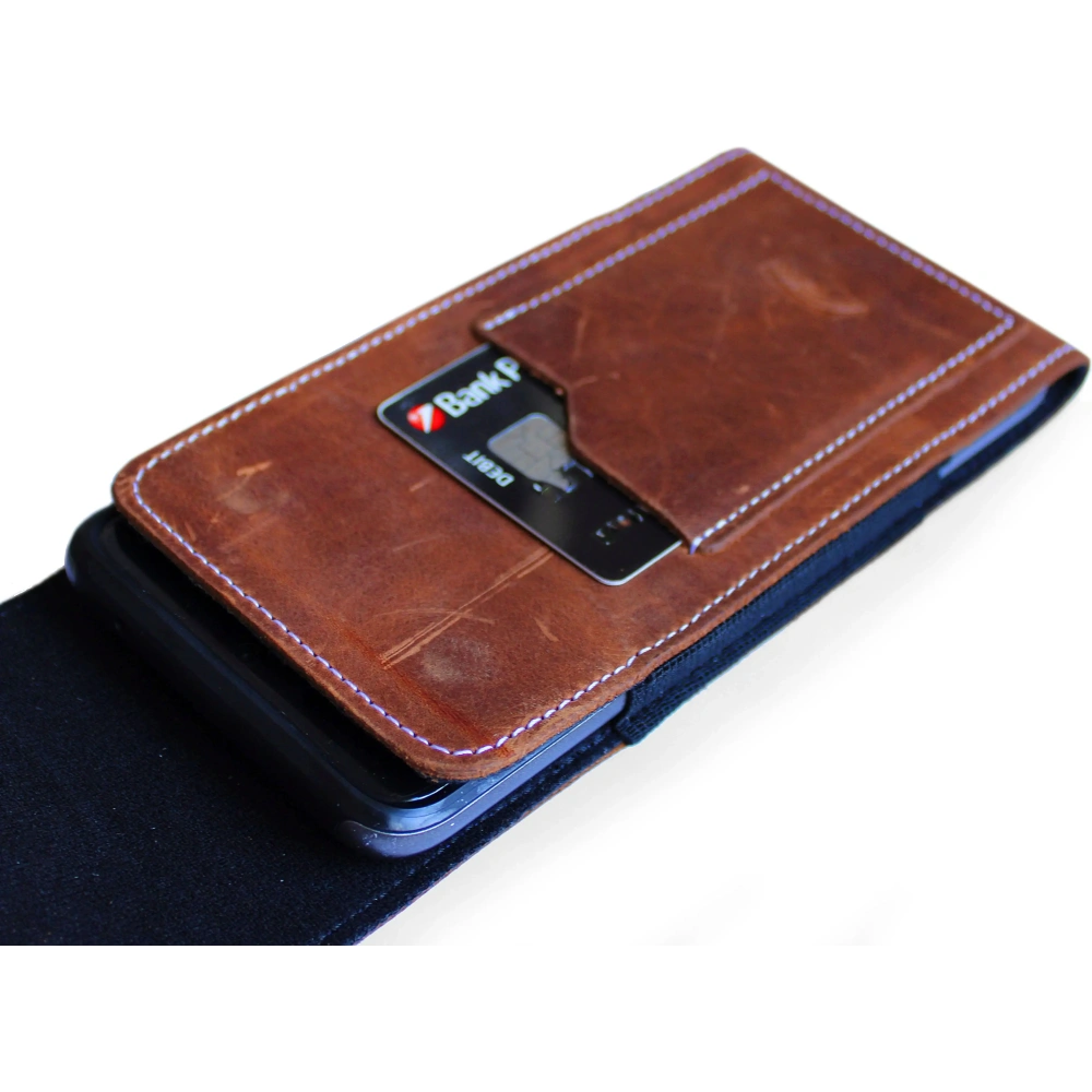 Wholesale LURESKO HECTOR XXL R XXL leather neck case / belt case / loop holster vertical 167x78x10mm (light vintage brown with white thread) - LUR125 - {ean13} - Hurt