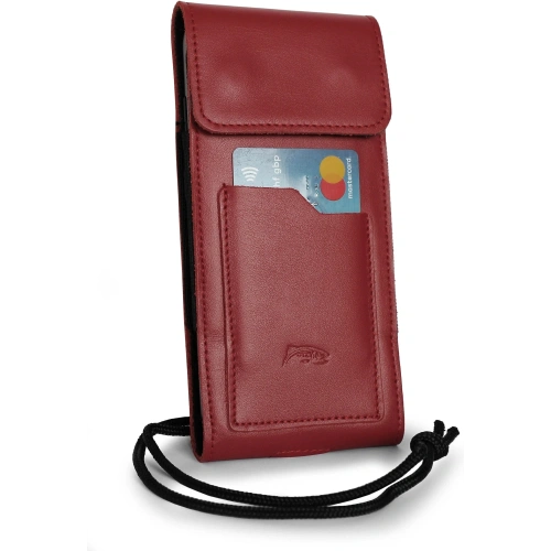 Skórzane etui na szyję / do paska / do szlufki kabura pionowa LURESKO HECTOR XXL 167x78x10mm (czerwony gładki czerwona nić)