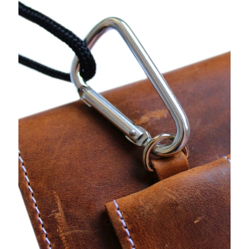 Skórzane etui na szyję / do paska / do szlufki kabura pionowa LURESKO HECTOR XXL 167x78x10mm (jasny brąz vintage biała nić)