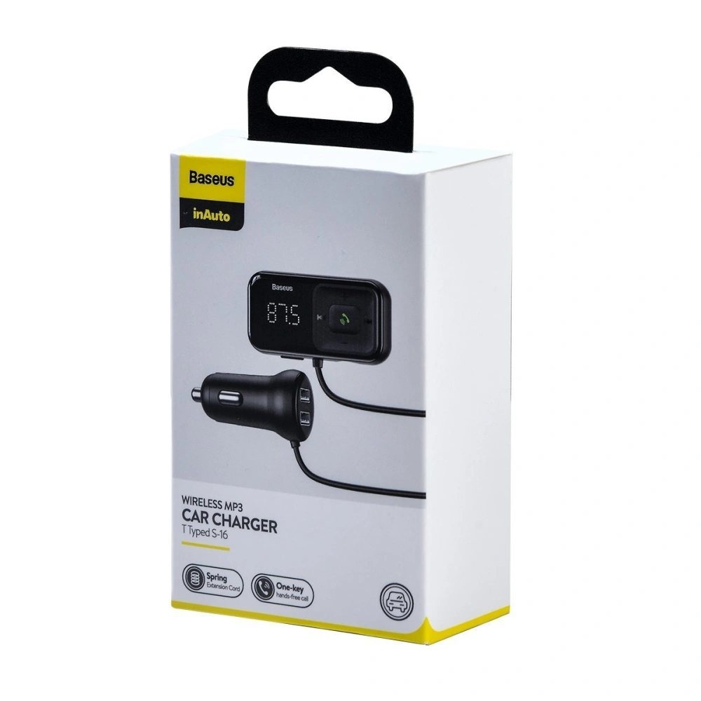 Hurtownia GSM - Transmiter FM Baseus T typed S-16, AUX, Bluetooth 5.0, 2x USB, microSD, 3A (czarny) - BSU1454BLK - {ean13} - Hurt