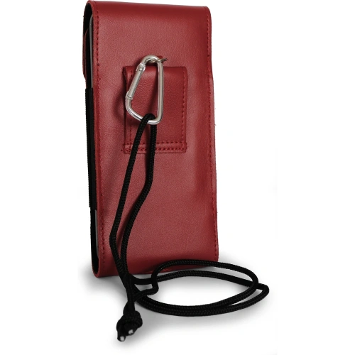 Skórzane etui na szyję / do paska / do szlufki kabura pionowa LURESKO HECTOR XXL 167x78x10mm (czerwony gładki czerwona nić)