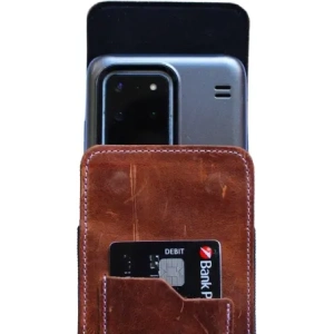 Wholesale LURESKO HECTOR XXL R XXL leather neck case / belt case / loop holster vertical 167x78x10mm (light vintage brown with white thread) - LUR125 - {ean13} - Hurt