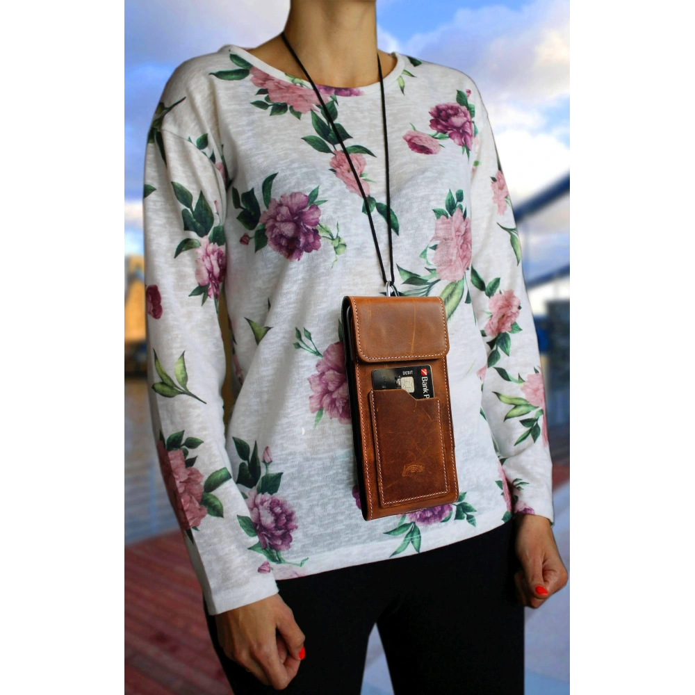 Hurtownia GSM - LURESKO HECTOR XXL R XXL husă din piele pentru gât / husă pentru curea / husa verticală cu buclă 167x78x10mm (maro vintage deschis cu fir alb) - LUR125 - {ean13} - Hurt