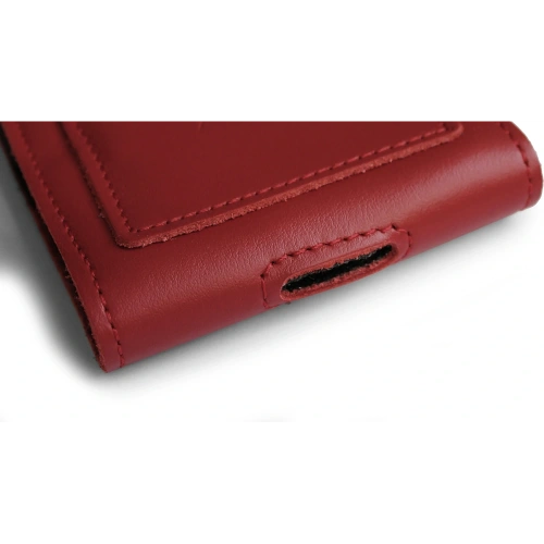 Skórzane etui na szyję / do paska / do szlufki kabura pionowa LURESKO HECTOR XXL 167x78x10mm (czerwony gładki czerwona nić)