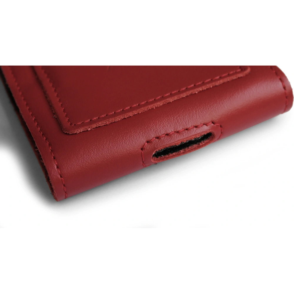 Wholesale LURESKO HECTOR XXL leather neck case / belt case / loop vertical holster 167x78x10mm (red smooth with red thread) - LUR126 - {ean13} - Hurt