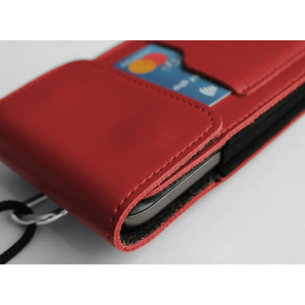 Wholesale LURESKO HECTOR XXL leather neck case / belt case / loop vertical holster 167x78x10mm (red smooth with red thread) - LUR126 - {ean13} - Hurt