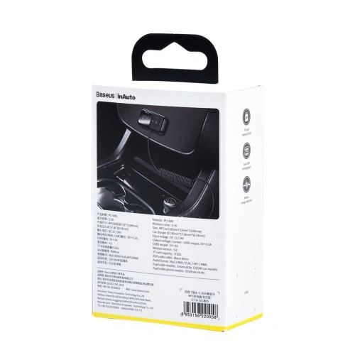 Transmiter FM Baseus T typed S-16, AUX, Bluetooth 5.0, 2x USB, microSD, 3A (czarny)