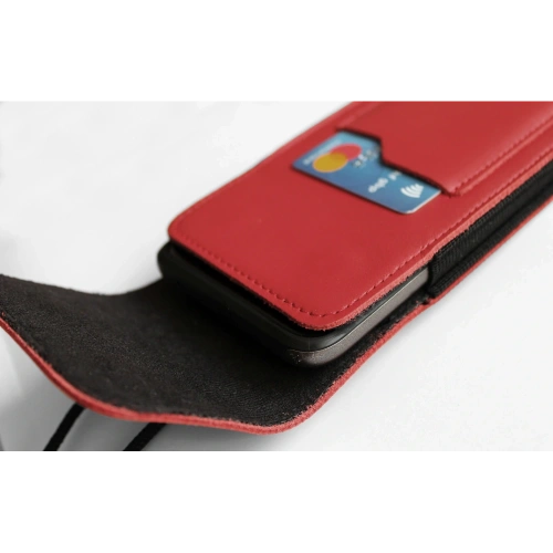 Skórzane etui na szyję / do paska / do szlufki kabura pionowa LURESKO HECTOR XXL 167x78x10mm (czerwony gładki czerwona nić)