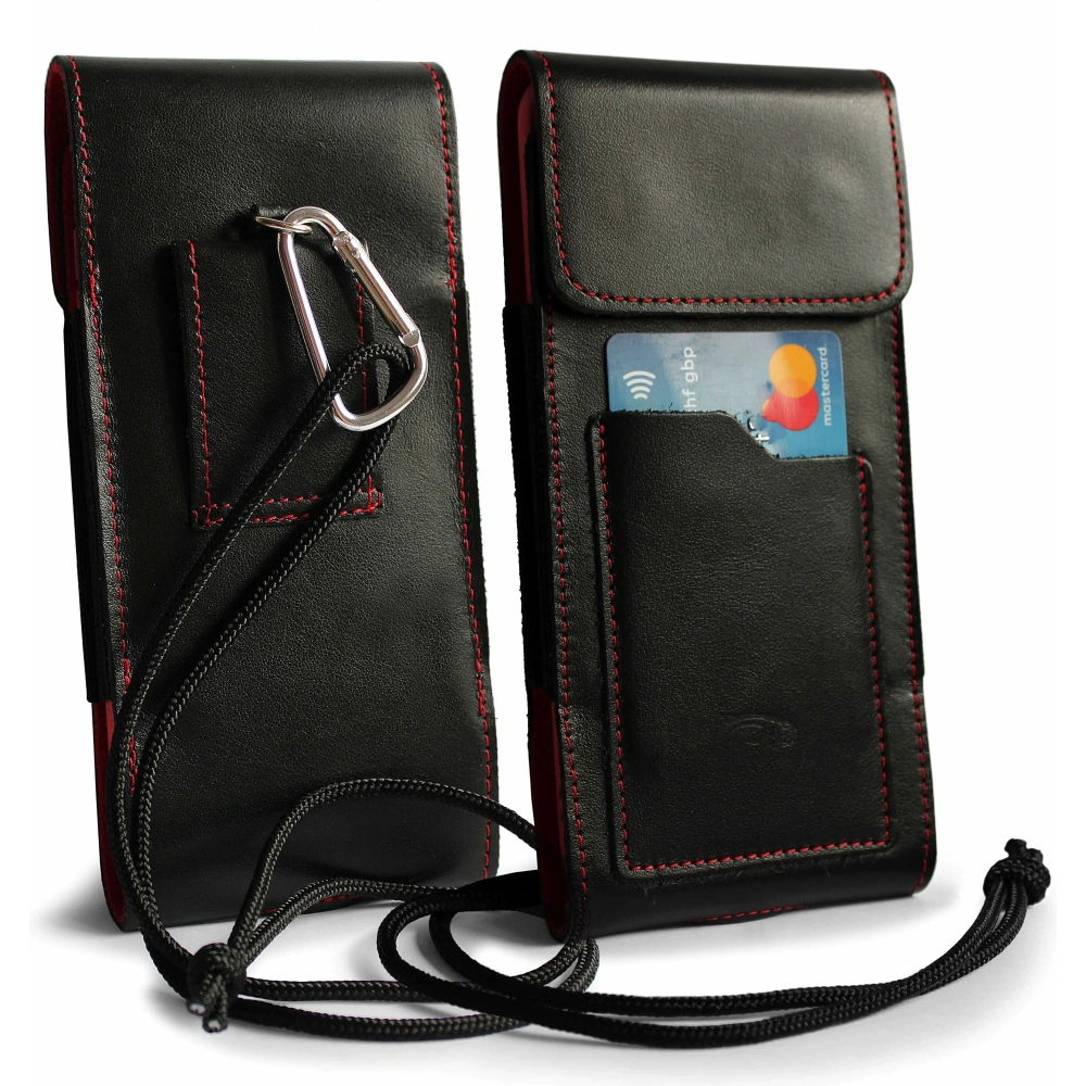 Hurtownia GSM - LURESKO HECTOR XXL Lederhülle / Gürteltasche / Loop Holster vertikal 167x78x10mm (schwarz glatt mit roten Nähten und rotem Innenfutter) - LUR127 - {ean13} - Hurt