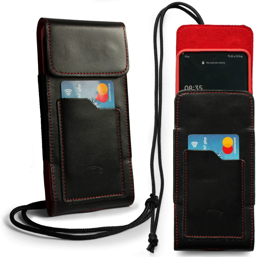 Hurtownia GSM - LURESKO HECTOR XXL Lederhülle / Gürteltasche / Loop Holster vertikal 167x78x10mm (schwarz glatt mit roten Nähten und rotem Innenfutter) - LUR127 - {ean13} - Hurt