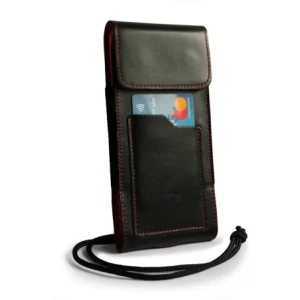 Wholesale LURESKO HECTOR XXL leather neck case / belt case / loop holster vertical 167x78x10mm (black smooth red thread red interior) - LUR127 - {ean13} - Hurt
