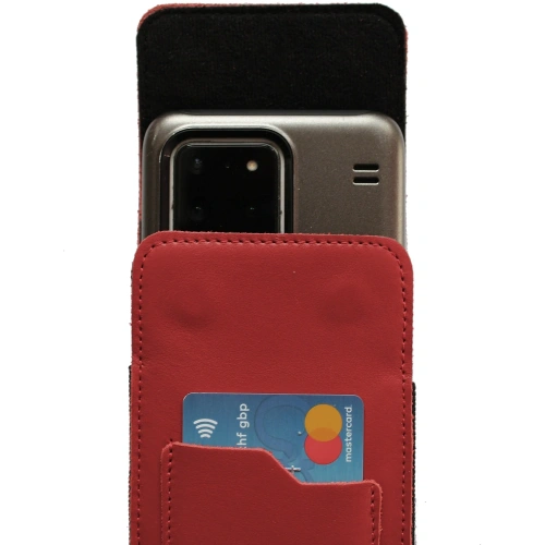 Skórzane etui na szyję / do paska / do szlufki kabura pionowa LURESKO HECTOR XXL 167x78x10mm (czerwony gładki czerwona nić)