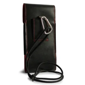 Wholesale LURESKO HECTOR XXL leather neck case / belt case / loop holster vertical 167x78x10mm (black smooth red thread red interior) - LUR127 - {ean13} - Hurt
