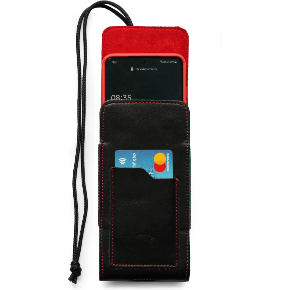 Hurtownia GSM - LURESKO HECTOR XXL Lederhülle / Gürteltasche / Loop Holster vertikal 167x78x10mm (schwarz glatt mit roten Nähten und rotem Innenfutter) - LUR127 - {ean13} - Hurt