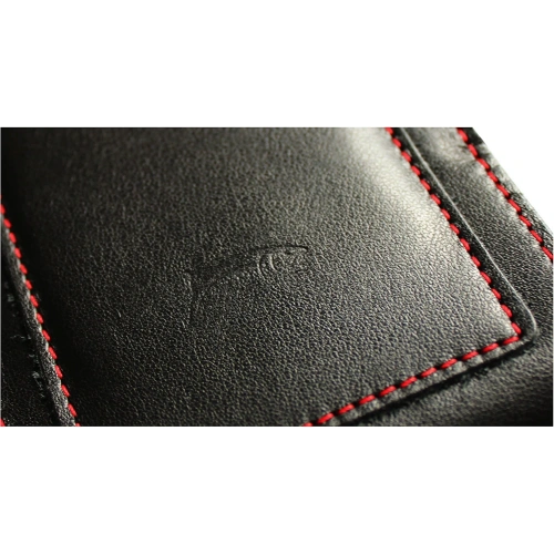 Skórzane etui na szyję / do paska / do szlufki kabura pionowa LURESKO HECTOR XXL 167x78x10mm (czarny gładki czerwona nić czerwony środek)