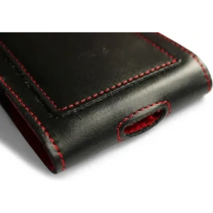 Wholesale LURESKO HECTOR XXL leather neck case / belt case / loop holster vertical 167x78x10mm (black smooth red thread red interior) - LUR127 - {ean13} - Hurt