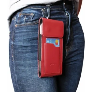 Wholesale LURESKO HECTOR XXL leather neck case / belt case / loop vertical holster 167x78x10mm (red smooth with red thread) - LUR126 - {ean13} - Hurt