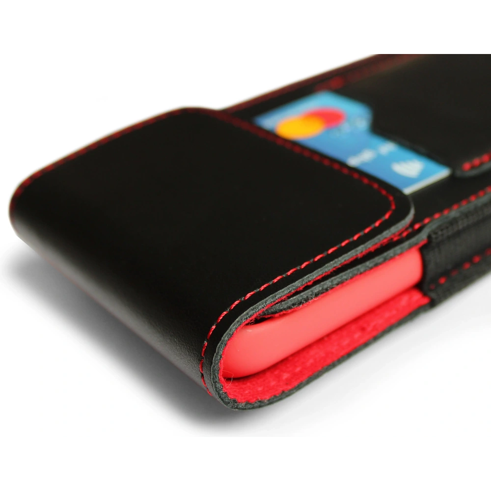 Hurtownia GSM - LURESKO HECTOR XXL Lederhülle / Gürteltasche / Loop Holster vertikal 167x78x10mm (schwarz glatt mit roten Nähten und rotem Innenfutter) - LUR127 - {ean13} - Hurt
