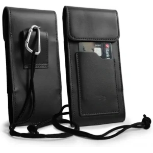 Wholesale LURESKO HECTOR XXL leather neck case / belt case / loop case / vertical holster 167x78x10mm (black smooth with black thread) - LUR128 - {ean13} - Hurt