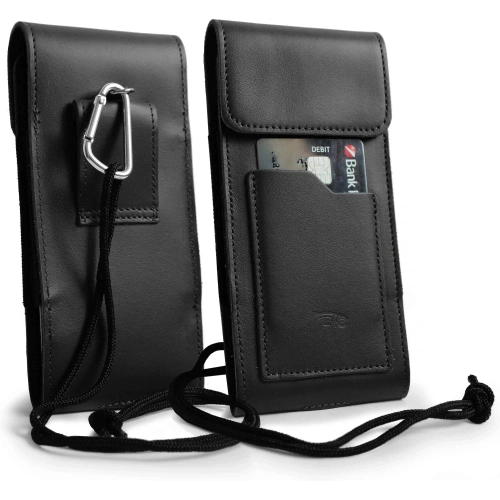 Skórzane etui na szyję / do paska / do szlufki / kabura pionowa LURESKO HECTOR XXL 167x78x10mm (czarny gładki czarna nić)