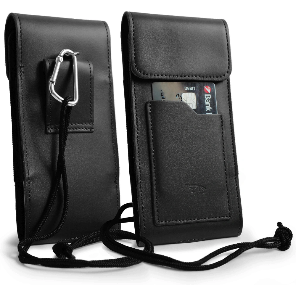 Wholesale LURESKO HECTOR XXL leather neck case / belt case / loop case / vertical holster 167x78x10mm (black smooth with black thread) - LUR128 - {ean13} - Hurt