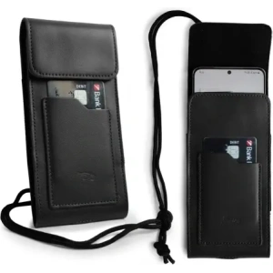 Wholesale LURESKO HECTOR XXL leather neck case / belt case / loop case / vertical holster 167x78x10mm (black smooth with black thread) - LUR128 - {ean13} - Hurt
