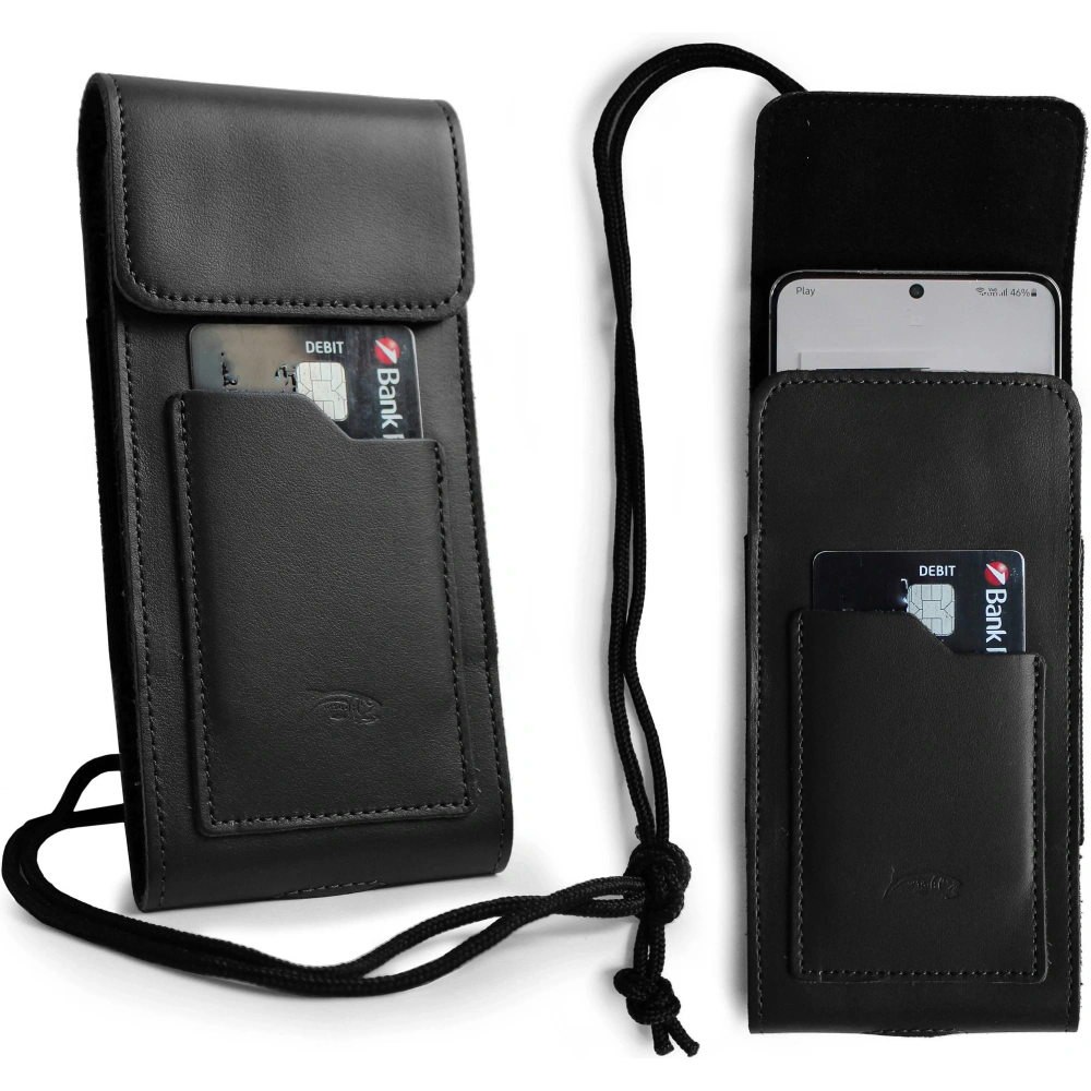 Wholesale LURESKO HECTOR XXL leather neck case / belt case / loop case / vertical holster 167x78x10mm (black smooth with black thread) - LUR128 - {ean13} - Hurt
