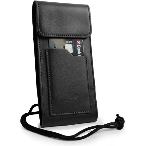 Skórzane etui na szyję / do paska / do szlufki / kabura pionowa LURESKO HECTOR XXL 167x78x10mm (czarny gładki czarna nić)