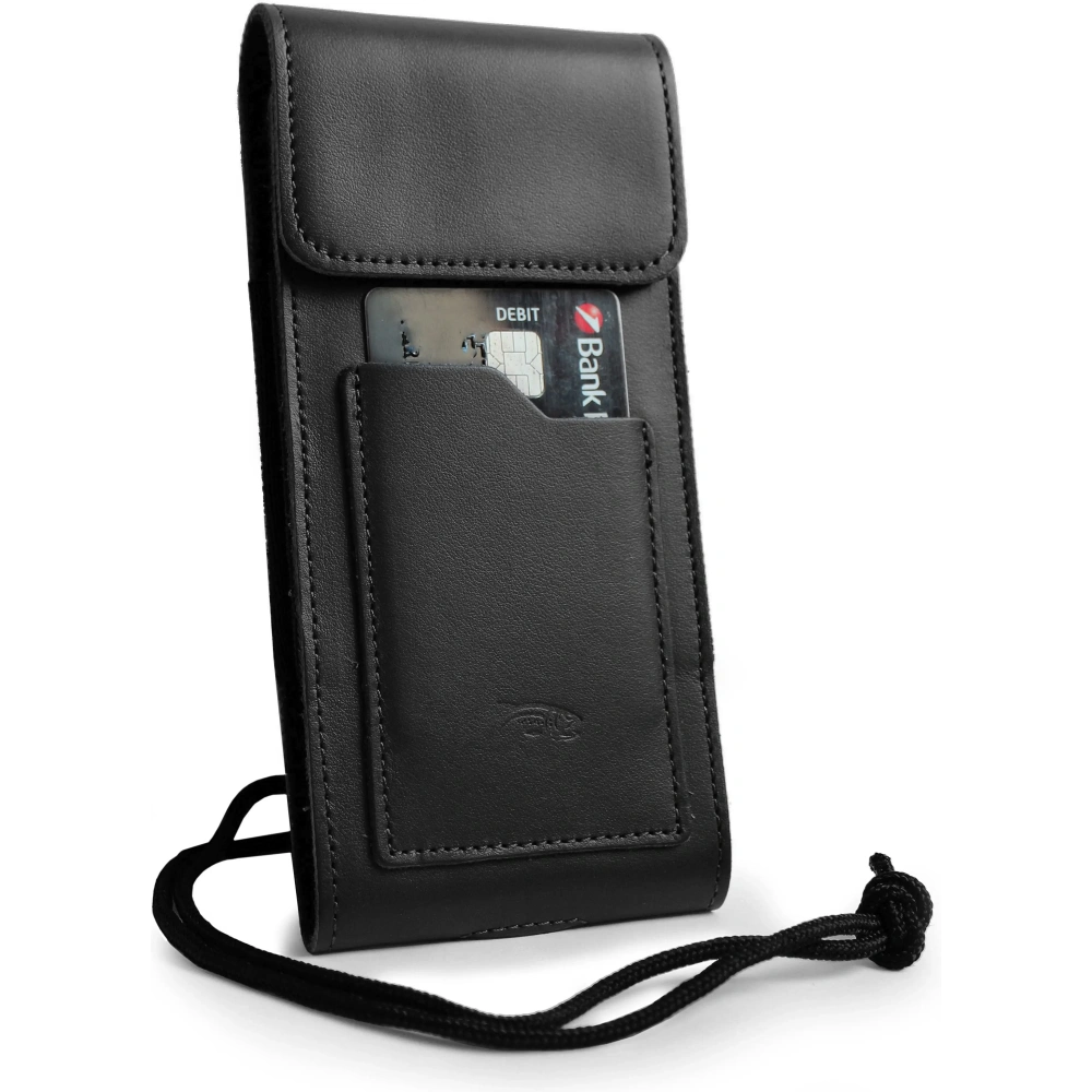 Wholesale LURESKO HECTOR XXL leather neck case / belt case / loop case / vertical holster 167x78x10mm (black smooth with black thread) - LUR128 - {ean13} - Hurt