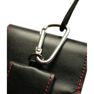 Wholesale LURESKO HECTOR XXL leather neck case / belt case / loop holster vertical 167x78x10mm (black smooth red thread red interior) - LUR127 - {ean13} - Hurt