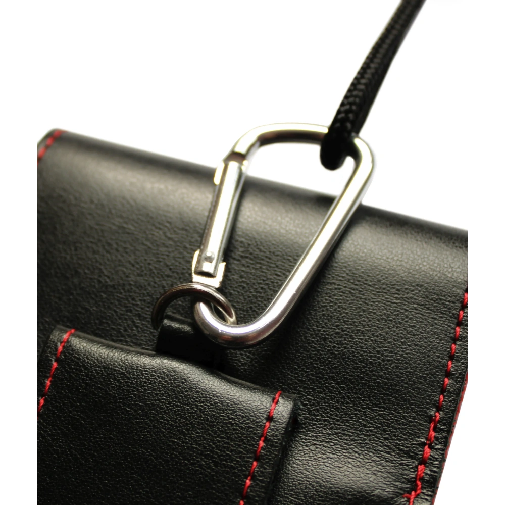 Wholesale LURESKO HECTOR XXL leather neck case / belt case / loop holster vertical 167x78x10mm (black smooth red thread red interior) - LUR127 - {ean13} - Hurt
