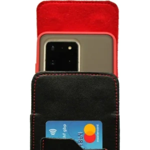 Wholesale LURESKO HECTOR XXL leather neck case / belt case / loop holster vertical 167x78x10mm (black smooth red thread red interior) - LUR127 - {ean13} - Hurt