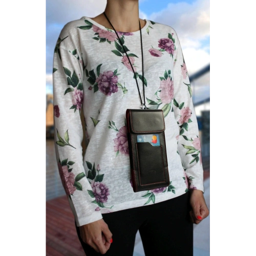 Skórzane etui na szyję / do paska / do szlufki kabura pionowa LURESKO HECTOR XXL 167x78x10mm (czarny gładki czerwona nić czerwony środek)