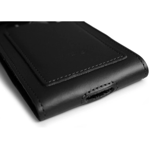 Skórzane etui na szyję / do paska / do szlufki / kabura pionowa LURESKO HECTOR XXL 167x78x10mm (czarny gładki czarna nić)